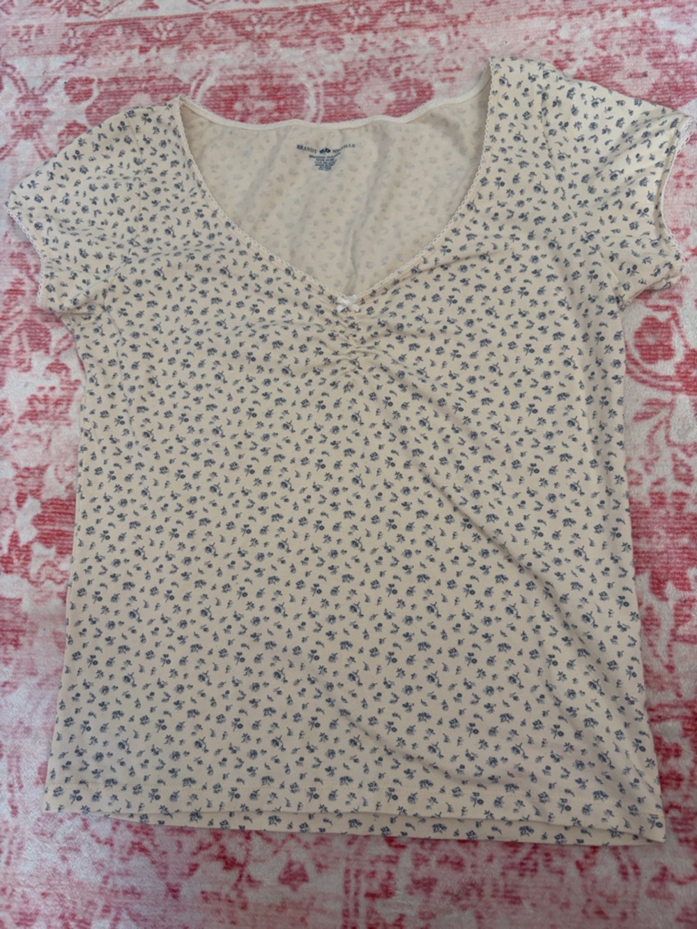 Brandy Melville -  John Galt - Women’s Cream Floral V-Neck Tee